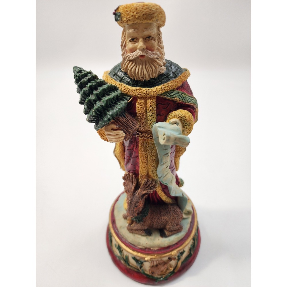 Vintage Style Santa Claus Musical Figurine with Reindeer and Tree 8.5 Inch